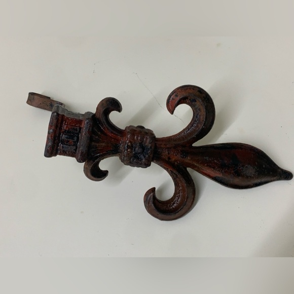 Vintage Victorian Era Cast Iron Antique Repurposed Fleur De Lis Finial Hook - Picture 9 of 14